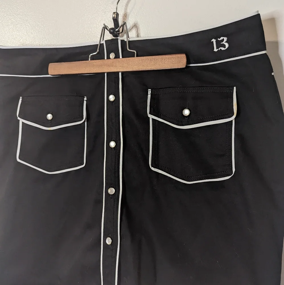 Lucky 13 Western Button Up Mini Skirt Black White pockets 2XL - Picture 2 of 12